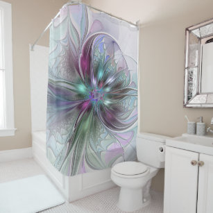 Colourful Fantasy Abstract Modern Fractal Flower Shower Curtain