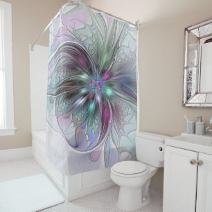 Colourful Fantasy Abstract Modern Fractal Flower Shower Curtain