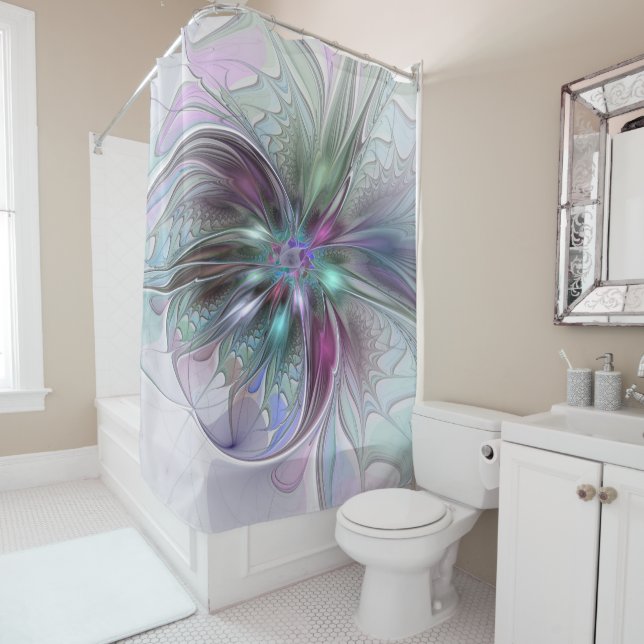Colourful Fantasy Abstract Modern Fractal Flower Shower Curtain (In Situ)