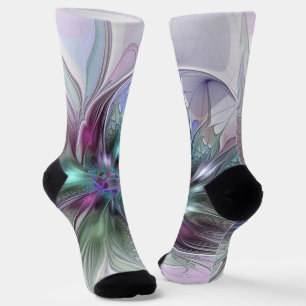 Colourful Fantasy Abstract Modern Fractal Flower Socks