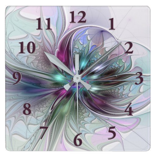 Image of Colourful Fantasy Abstract Modern Fractal Flower Square Wall Clock