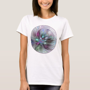 Colourful Fantasy Abstract Modern Fractal Flower T-Shirt