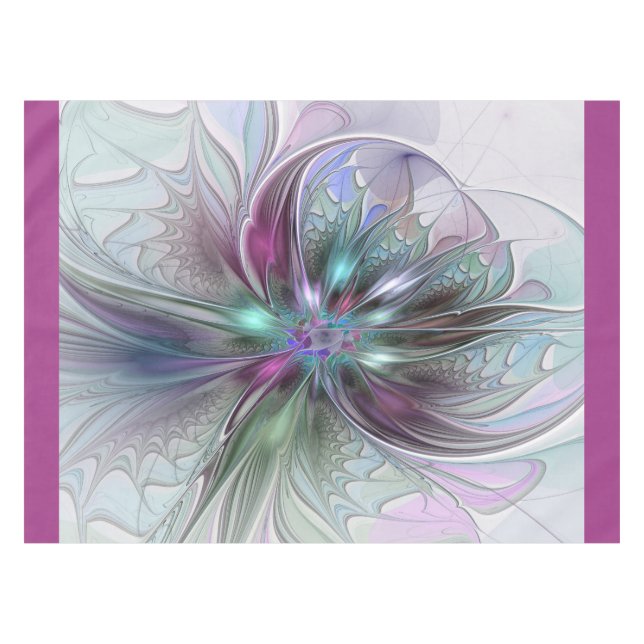 Colourful Fantasy Abstract Modern Fractal Flower Tablecloth (Front (Horizontal))