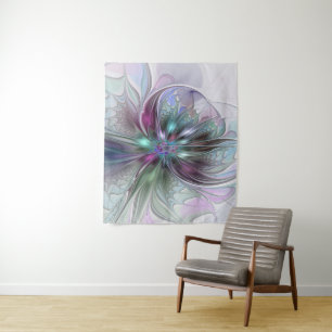 Colourful Fantasy Abstract Modern Fractal Flower Tapestry