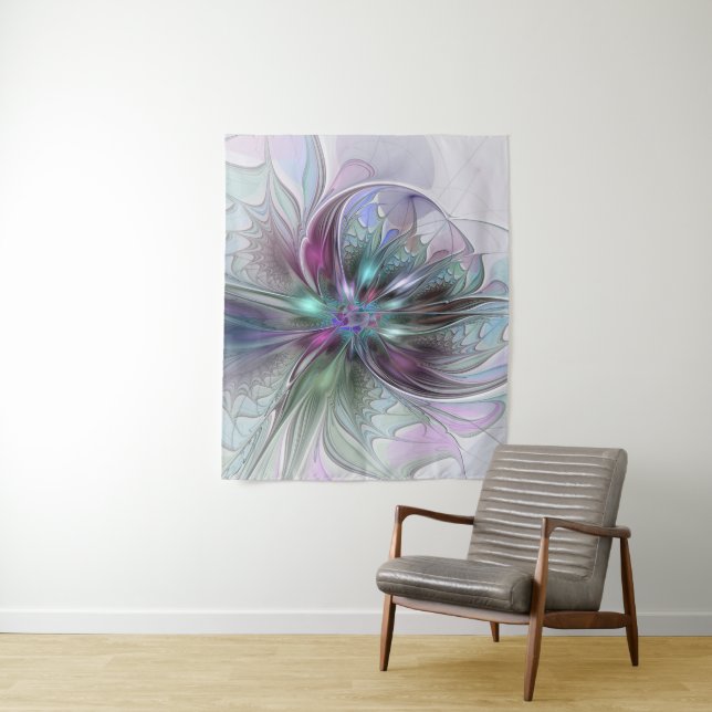 Colourful Fantasy Abstract Modern Fractal Flower Tapestry (In Situ)
