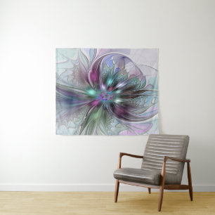 Colourful Fantasy Abstract Modern Fractal Flower Tapestry