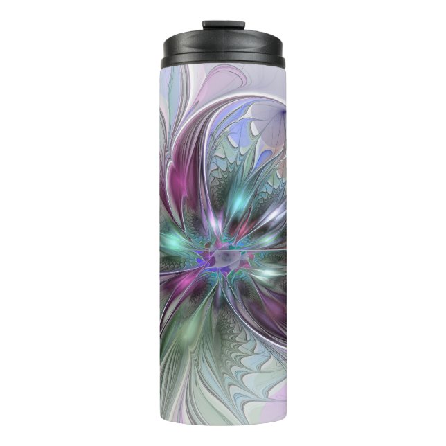 Colourful Fantasy Abstract Modern Fractal Flower Thermal Tumbler (Front)
