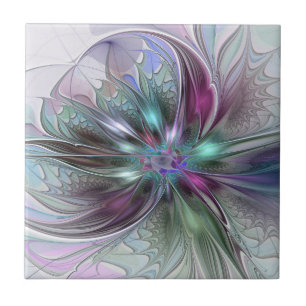 Colourful Fantasy Abstract Modern Fractal Flower Tile