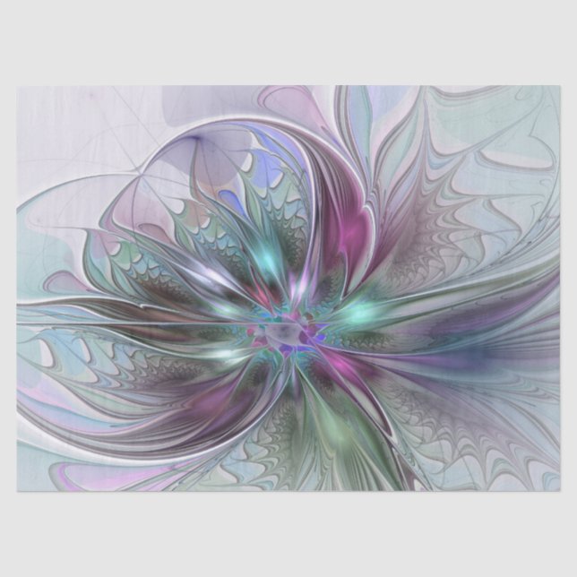 Colourful Fantasy Abstract Modern Fractal Flower Tissue Paper (Front)