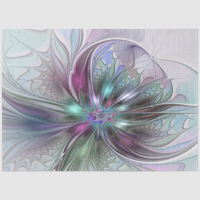 Colourful Fantasy Abstract Modern Fractal Flower Tissue Paper (Front)