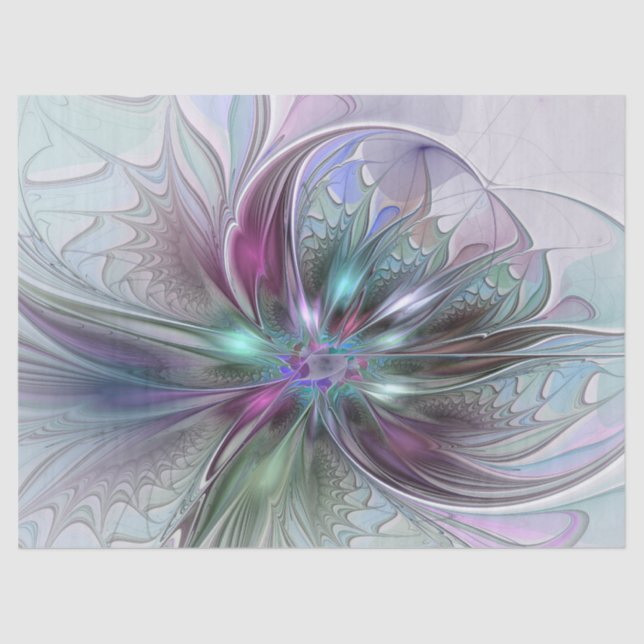 Colourful Fantasy Abstract Modern Fractal Flower Tissue Paper (Front)