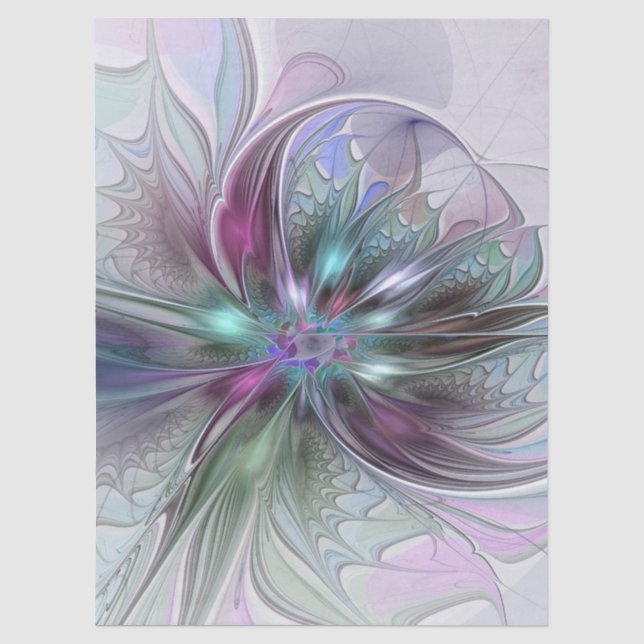 Colourful Fantasy Abstract Modern Fractal Flower Tissue Paper (Front)
