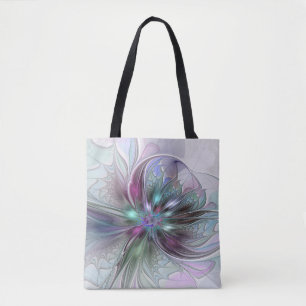Colourful Fantasy Abstract Modern Fractal Flower Tote Bag