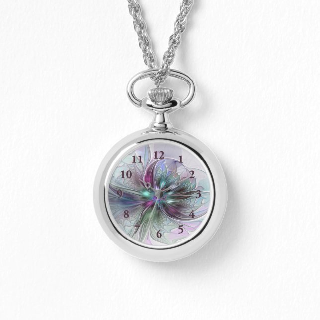 Colourful Fantasy Abstract Modern Fractal Flower Watch (Front)