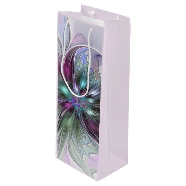Colourful Fantasy Abstract Modern Fractal Flower Wine Gift Bag (Front Angled)