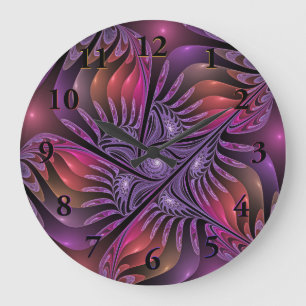 Colourful Fantasy Abstract Modern Purple Fractal Large Clock