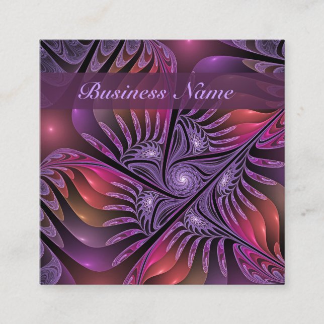 Colourful Fantasy Abstract Modern Purple Fractal Square Business Card (Front)