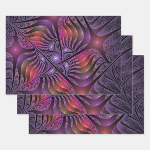 Colourful Fantasy Abstract Modern Purple Fractal Wrapping Paper Sheet