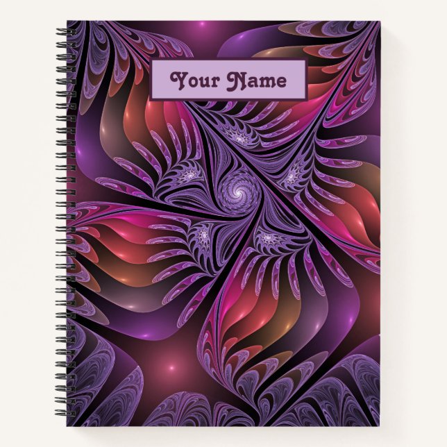 Colourful Fantasy Abstract Purple Fractal Art Name Notebook (Front)