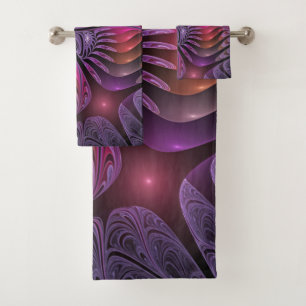 Colourful Fantasy Abstract Trippy Purple Fractal Bath Towel Set