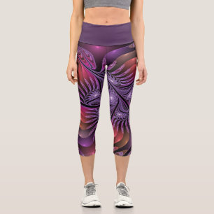 Colourful Fantasy Abstract Trippy Purple Fractal Capri Leggings