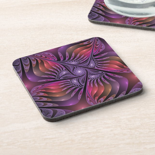 Colourful Fantasy Abstract Trippy Purple Fractal Coaster (Left Side)