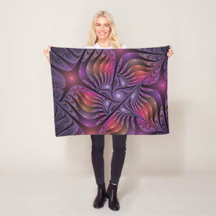 Colourful Fantasy Abstract Trippy Purple Fractal Fleece Blanket