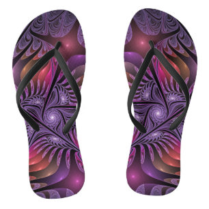 Colourful Fantasy Abstract Trippy Purple Fractal Flip Flops