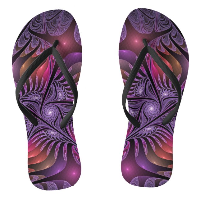 Colourful Fantasy Abstract Trippy Purple Fractal Flip Flops (Footbed)