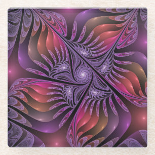 Colourful Fantasy Abstract Trippy Purple Fractal Glass Coaster