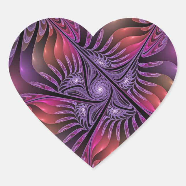 Colourful Fantasy Abstract Trippy Purple Fractal Heart Sticker (Front)