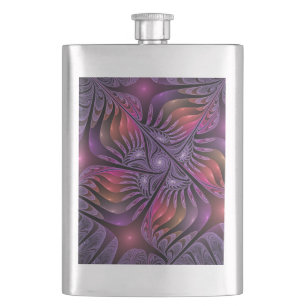 Colourful Fantasy Abstract Trippy Purple Fractal Hip Flask