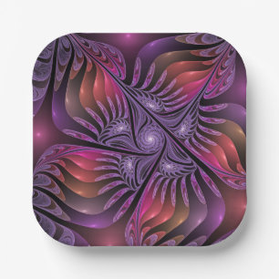 Colourful Fantasy Abstract Trippy Purple Fractal Paper Plate