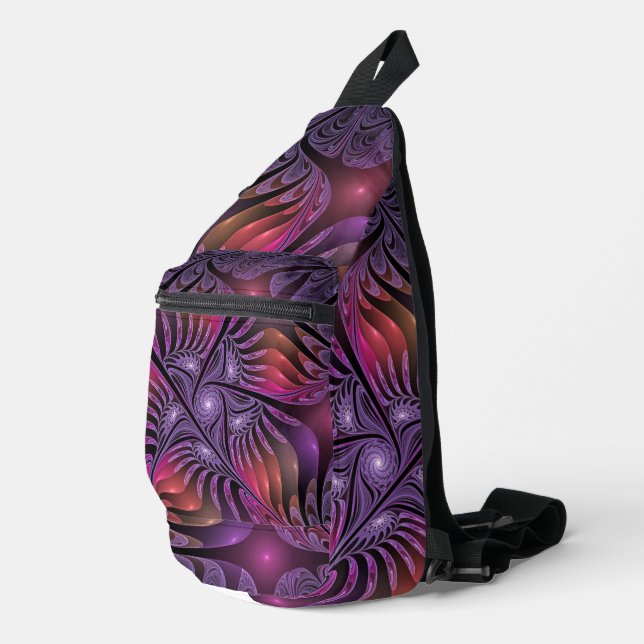 Colourful Fantasy Abstract Trippy Purple Fractal Sling Bag (Right Corner)