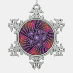 Colourful Fantasy Abstract Trippy Purple Fractal Snowflake Pewter Christmas Ornament