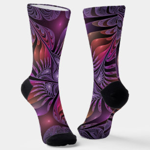 Colourful Fantasy Abstract Trippy Purple Fractal Socks