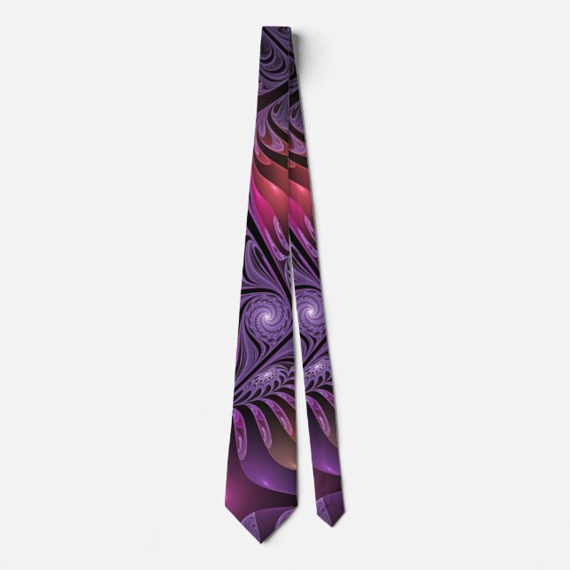 Colourful Fantasy Abstract Trippy Purple Fractal Tie (Front)