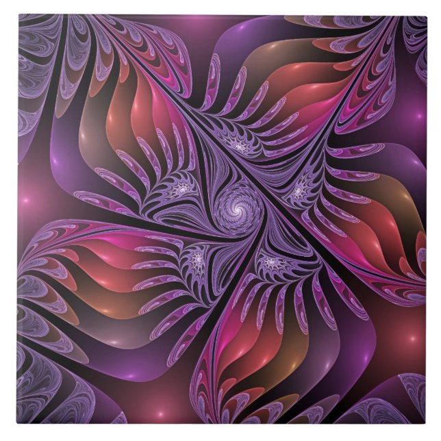 Colourful Fantasy Abstract Trippy Purple Fractal Tile (Front)