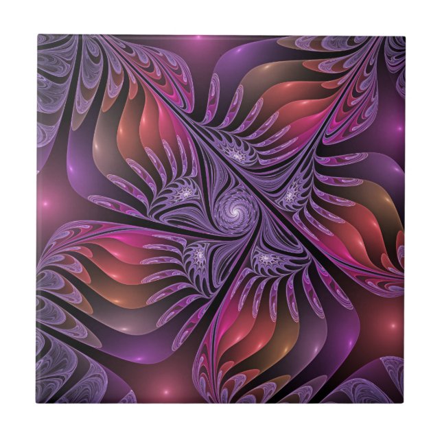 Colourful Fantasy Abstract Trippy Purple Fractal Tile (Front)