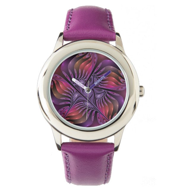 Colourful Fantasy Abstract Trippy Purple Fractal Watch (Front)