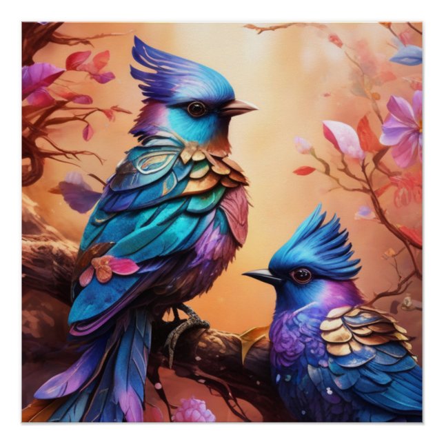 Colourful Fantasy Birds Poster (Front)