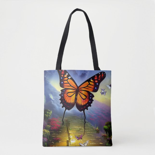 Colourful Fantasy Butterfly AI Artwork Tote Bag (Front)