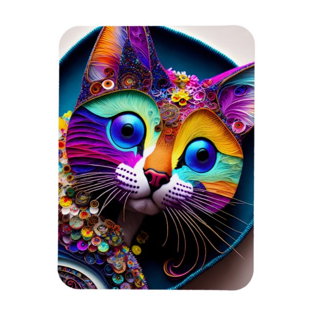 Colourful Fantasy Cat Magnet (Vertical)