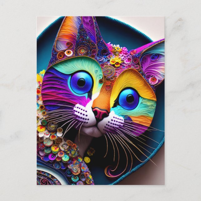 Colourful Fantasy Cat Postcard (Front)