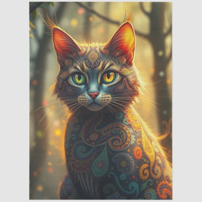 Colourful Fantasy Cat  Tissue Paper (Front)