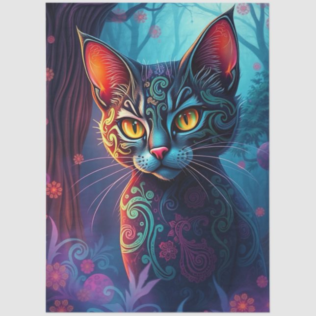 Colourful Fantasy Cat  Tissue Paper (Front)