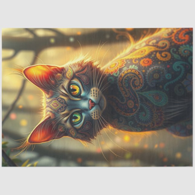 Colourful Fantasy Cat  Tissue Paper (Front)