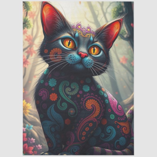 Colourful Fantasy Cat  Tissue Paper (Front)