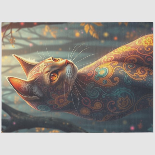 Colourful Fantasy Cat  Tissue Paper (Front)