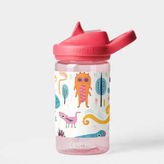 Colourful fantasy creatures on white Water Bottle